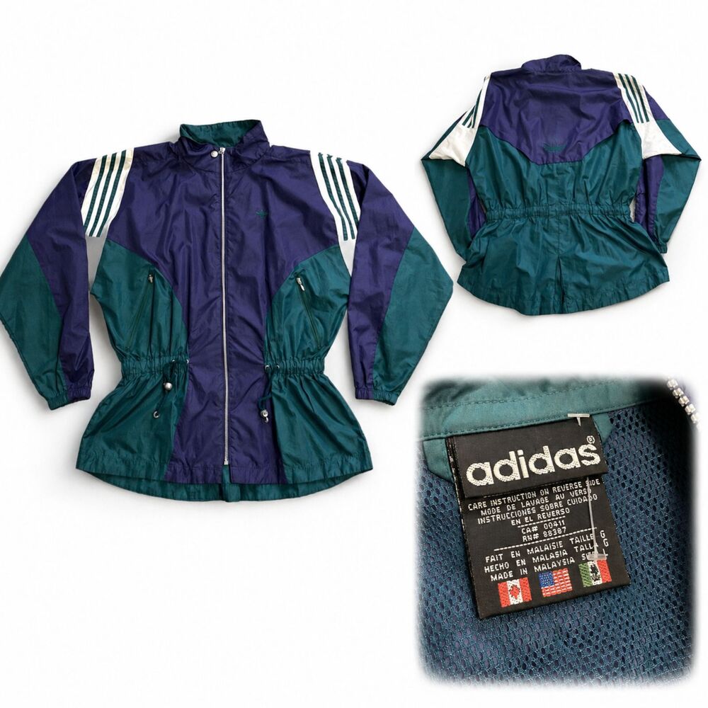 Adidas Vintage 1991 Women's Bomber Jacket Size Large Rare Purple & Green
